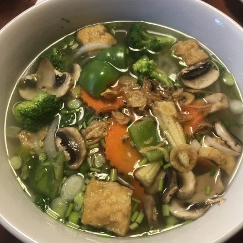 Vegetarian Noodle Soup (Pho Rau Cai) - Flavorful vegetable broth with rice noodles